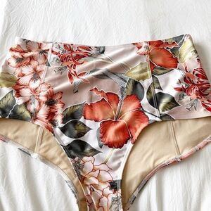 Kortni Jeane Floral Bikini Bottom - Red and Green